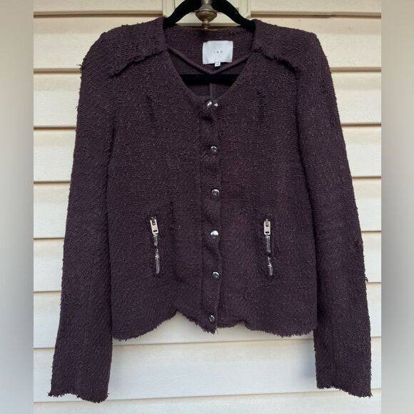 IRO Rich Chocolate/Purple/Mauve Tweed Cropped Jacket/Blazer, Size 36 (US S) - Picture 1 of 13